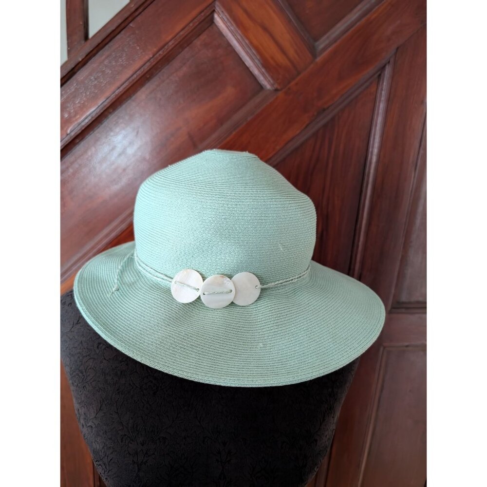 Sun N Sand Womens Mint Green Wide-Brim Hat With Shell Accents & UPF 50+ Protecti